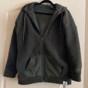Adidas full zip army Green Teddy coat